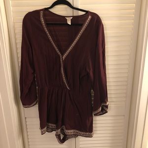 Maroon long sleeve romper